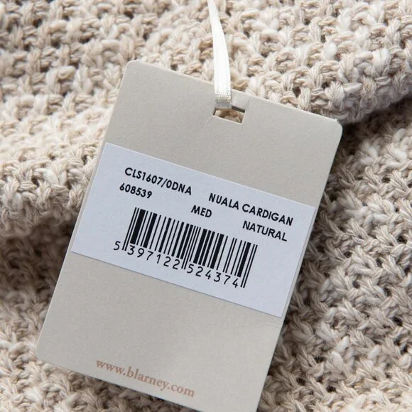 Blarney Nuala Cardigan Linen Cotton Aran Knit Irish Sweater Natural Tan Medium - Picture 4 of 7